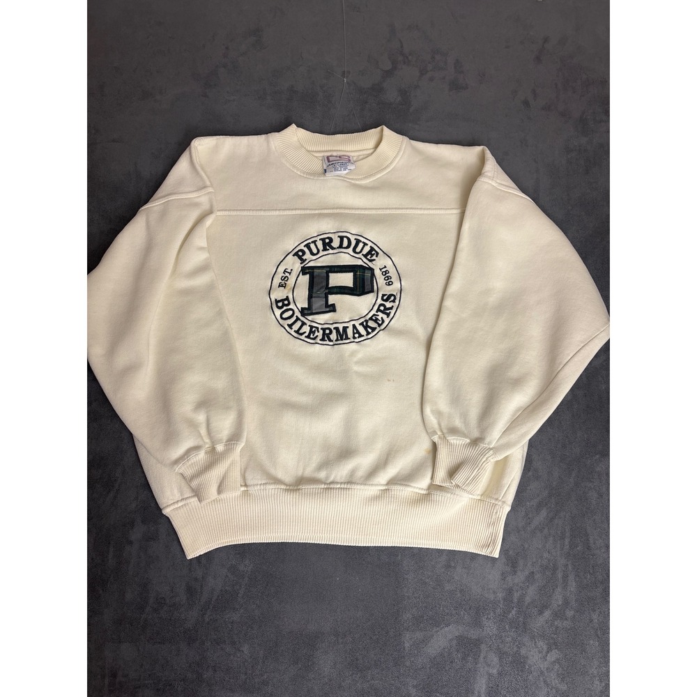 VTG 90' extra soft Crable cranked Purdue Boilermakers Cream XL Embroidered